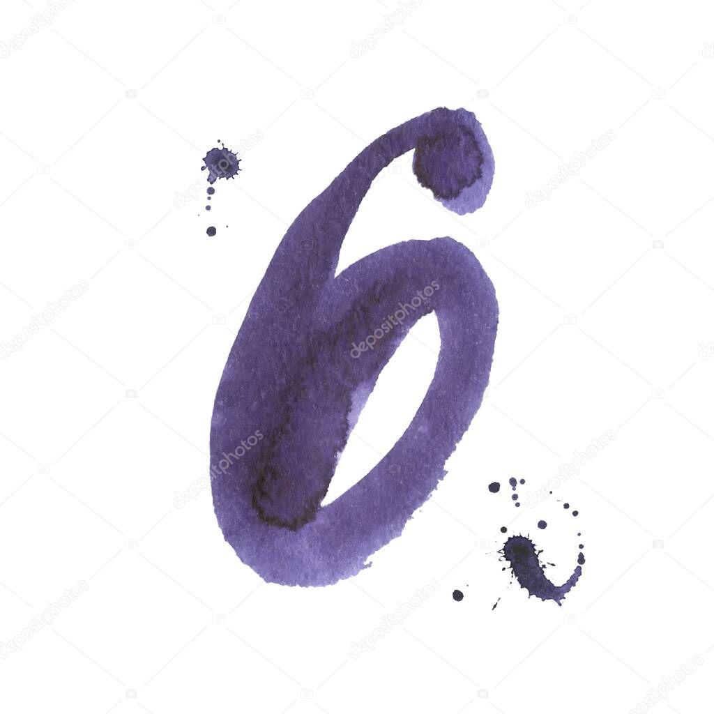 Calligraphic watercolor numbers. Brush lettering. Vector illustration