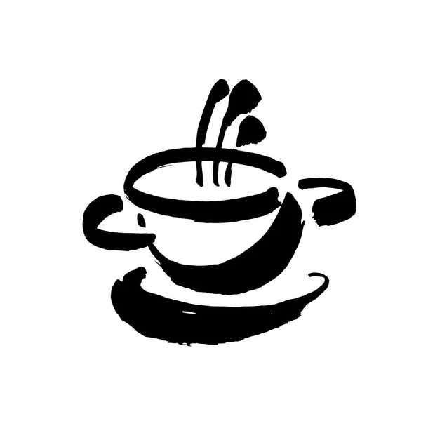 咖啡和茶杯象征快餐或餐馆设计。现代笔墨。因白人背景而被隔离. — 图库矢量图片