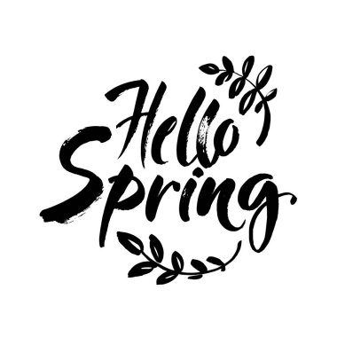 Merhaba bahar fırça kalem harfleri arka planda izole edildi. El yazısı vektör illüstrasyonu.