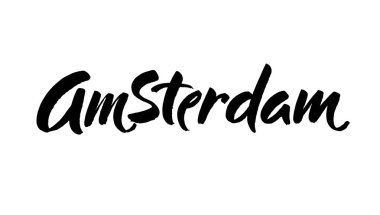 Amsterdam el yazısı kaligrafi. El yapımı fırça kaligrafisi. Şehir harf dizaynı. Vektör mürekkep çizimi.