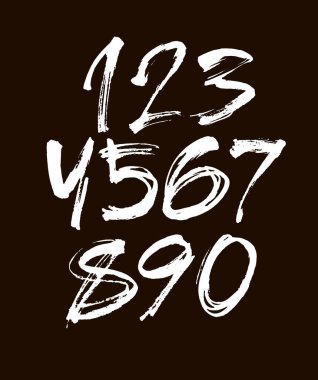 Kaligrafik akrilik ya da mürekkep numaralarının vektör kümesi. Tasarımınız için ABC, siyah arkaplandaki fırça harfleri