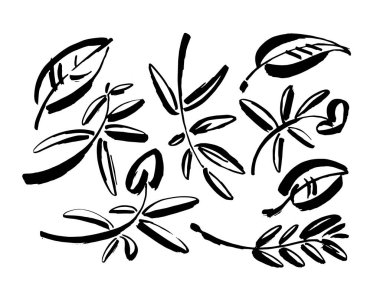 Simge vektör yaprağı. Eko-doğa sağlıklı bir kavram. Yeşil doğal bitki sembolü. Logo işareti tasarımı. Modern fırça mürekkep çizimi beyaz arkaplanda izole edildi