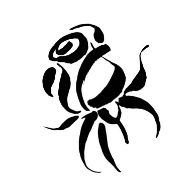 Vektör çiçek logosu. Çiçek arkaplan. Kaligrafi mürekkebi. Şekillendirilmiş kaligrafik mürekkep gülü. Modern fırça hat sanatı.