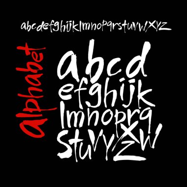 Vektör Akrilik Fırça Biçimli El Çizimi Alfabe Yazıtipi. Siyah arkaplan üzerindeki hat alfabesi