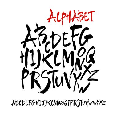 Vektör Akrilik Fırça Biçimli El Çizimi Alfabe Yazıtipi. Beyaz arkaplanda hat alfabesi