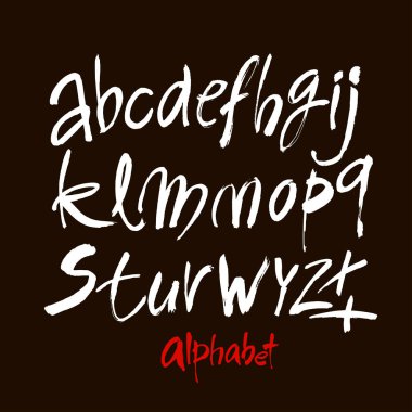 Vektör Akrilik Fırça Biçimli El Çizimi Alfabe Yazıtipi. Siyah arkaplan üzerindeki hat alfabesi