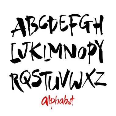 Vektör Akrilik Fırça Biçimli El Çizimi Alfabe Yazıtipi. Beyaz arkaplanda hat alfabesi