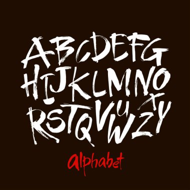 Vektör Akrilik Fırça Biçimli El Çizimi Alfabe Yazıtipi. Siyah arkaplan üzerindeki hat alfabesi