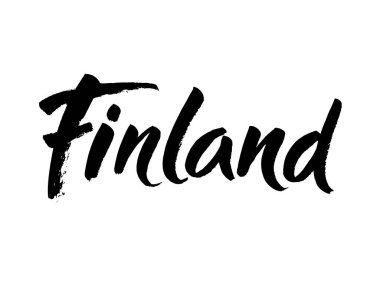 Finlandiya 'da el yazısıyla yazılmış bir kelime. El çizimi harfler. Tasarımınız için kaligrafik öge. Mürekkep çizimi. Modern fırça kaligrafisi. Beyaz arka planda izole edilmiş. Vektör illüstrasyonu.