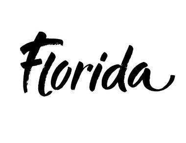 Florida mı? Beyaz arka planda ABD 'nin el yazısı var. Modern fırça mürekkebi el yazısı. Vektör illüstrasyonu.