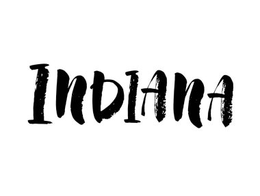 Indiana. Modern fırça harfleri. Retro tipografi baskısı. Vektör el yazısı yazması. ABD Eyaleti. Modern fırça kaligrafisi. Vektör illüstrasyonu.