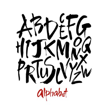 Vektör Akrilik Fırça Biçimli El Çizimi Alfabe Yazıtipi. Beyaz bir arkaplanda el yazısı alfabesi. Mürekkep el yazısı..