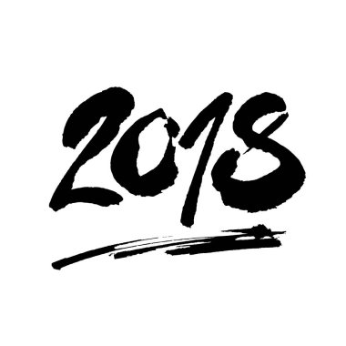 2018 rakamları beyaz arka planda mürekkep harfleri. Modern fırça kaligrafisi. Vektör illüstrasyonu