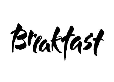 Kahvaltı el yazısı, siyah fırça kaligrafisi beyaz arka planda izole edilmiş. Modern fırça mürekkebi el yazısı. Tipografi tasarımı. Vektör illüstrasyonu.