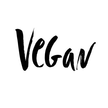 Vejetaryen el yazısı kaligrafi harfleri ve kafe menüsü tasarımı için yaprak. Etiketler, logolar, rozetler için harf fırçası. Vejetaryen menüsü. Vektör illüstrasyonu.