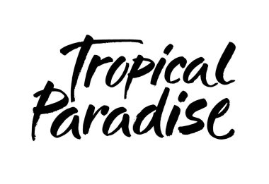 Tropik cennet kartı. Yazlık mektuplar. Mürekkep çizimi. Modern fırça kaligrafisi. Beyaz arka planda izole edilmiş. Vektör