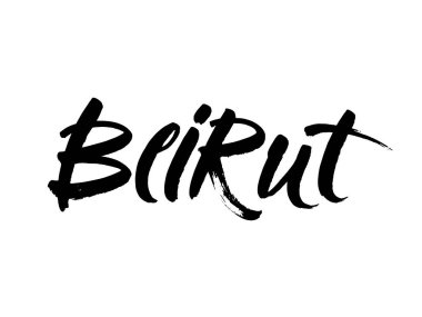 Beyrut Typography posteri. Arkaplan olarak kullanılabilir. Başkentin tipografi harf dizaynı. El yapımı kaligrafi, tebrik kartı, tişört, kartpostal, poster için mesaj. İzole vektör