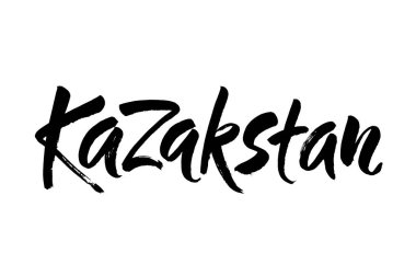 Kazakistan. El çizimi mürekkep el yazısı. Beyaz arka planda el yazısıyla yazılmış modern fırça harfleri. Vektör illüstrasyonu