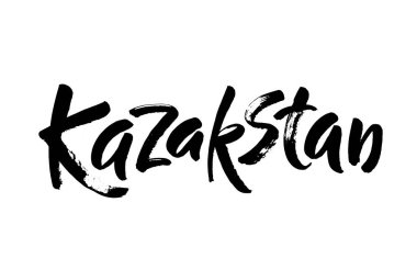Kazakistan. El çizimi mürekkep el yazısı. Beyaz arka planda el yazısıyla yazılmış modern fırça harfleri. Vektör illüstrasyonu