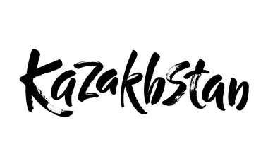 Kazakistan. El çizimi mürekkep el yazısı. Beyaz arka planda el yazısıyla yazılmış modern fırça harfleri. Vektör illüstrasyonu
