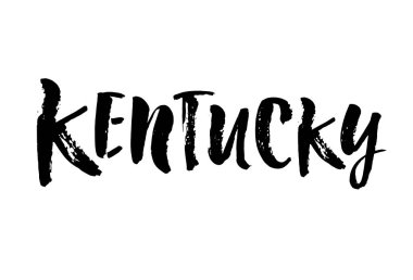 Kentucky mi? Amerikan devleti. Mektup. Modern fırça mürekkebi el yazısı. El çizimi vektör çizimi. Broşürler, afişler, kartpostallar ve posterler için öge.