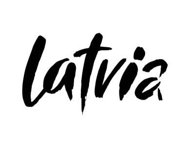Letonya el çizimi mürekkep el yazısı. Beyaz arka planda el yazısıyla yazılmış modern fırça harfleri. Vektör illüstrasyonu