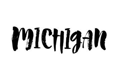 Michigan mı? Mektup. El çizimi vektör çizimi. Broşürler, afişler, kartpostallar ve posterler için modern fırça kaligrafi ögesi.