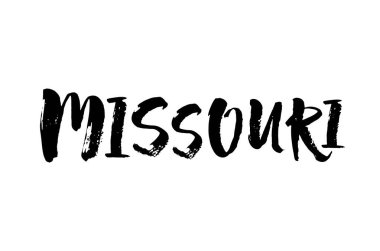 El yazısıyla yazılmış bir Amerikan ismi Missouri. Tasarımınız için kaligrafik öge. Modern fırça kaligrafisi. Vektör illüstrasyonu.