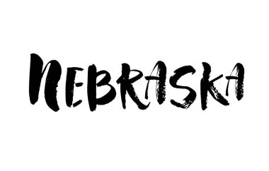 El yazısıyla yazılmış Amerikan devlet ismi Nebraska. Tasarımınız için kaligrafik öge. Modern fırça kaligrafisi. Vektör illüstrasyonu.