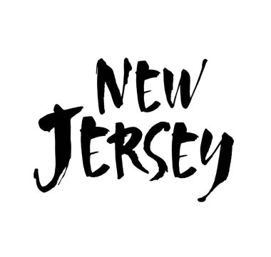 ABD eyalet adı, New Jersey, Birleşik Devletler, vektör adı, beyaz arka planda izole edilmiş, fırça harfleri, modern fırça kaligrafisi, el yazısı.
