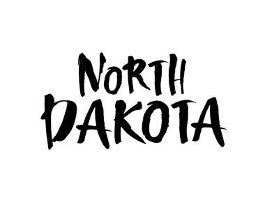 Kuzey Dakota. Amerikan devleti. Fırça harfleri. Modern mürekkep el yazısı. El çizimi vektör çizimi. Broşürler, afişler, kartpostallar ve posterler için öge.