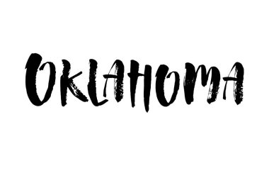 El yazısıyla Amerikan eyaleti Oklahoma. Tasarımınız için kaligrafik öge. Modern fırça kaligrafisi. Vektör illüstrasyonu.