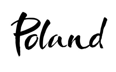 Polonya el yazısı. Ülkenin adı. Mürekkep çizimi. Modern fırça kaligrafisi. Beyaz arka planda izole edilmiş. Vektör