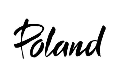 Polonya el yazısı. Ülkenin adı. Mürekkep çizimi. Modern fırça kaligrafisi. Beyaz arka planda izole edilmiş. Vektör