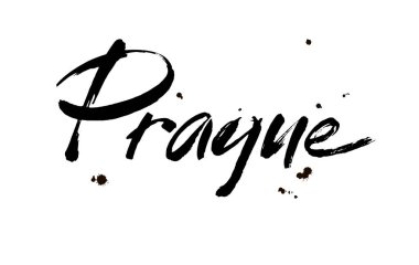Prag 'da. Modern fırça kaligrafik stili. Vektör Tipografi posteri. Fırça harfleri, modern fırça kaligrafisi. Beyaz arkaplanda izole.