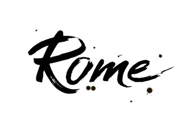 Roma, İtalya. Şehir tipografisi harf dizaynı. El yapımı fırça kaligrafisi. İzole vektör çizimi. Vektör