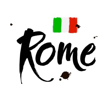 Roma, İtalya. Şehir tipografisi harf dizaynı. El yapımı fırça kaligrafisi. İzole vektör çizimi. Vektör