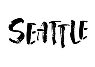 Seattle el çizimi vektör harfleri. Modern fırça kaligrafisi, mürekkep çizimi. Kartpostal, tişört ve poster için tipografi tasarımı. Beyaz arkaplanda izole.