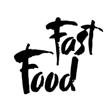 Fast food harfleri. El yazması. Mürekkep çizimi. Modern fırça kaligrafisi. Beyaz arkaplanda izole.