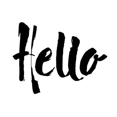 Merhaba klasik el yazısı, modern fırça mürekkebi el yazısı, vektör tipi tasarımı, beyaz arka planda izole edilmiş..