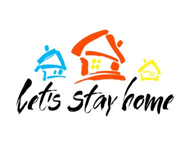 Evde kalalım. El yazısıyla fırçayla yazılmış vektör alıntısı. Posterler, sosyal medya içeriği ve kartlar için modern hat sanatı. Siyah ifade beyaz arkaplanda izole