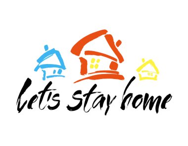 Evde kalalım. El yazısıyla fırçayla yazılmış vektör alıntısı. Posterler, sosyal medya içeriği ve kartlar için modern hat sanatı. Siyah ifade beyaz arkaplanda izole