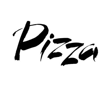 PIZA el yazısı kaligrafi. Pizza elle çizilmiş vektör stok çizimi. Modern fırça mürekkebi. Beyaz arkaplanda izole.
