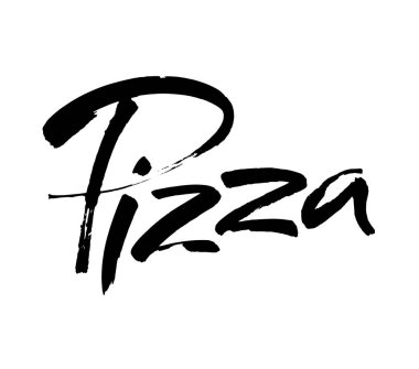 PIZA el yazısı kaligrafi. Pizza elle çizilmiş vektör stok çizimi. Modern fırça mürekkebi. Beyaz arkaplanda izole.