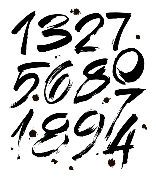 Vector Set Calligraphic Acrylic Ink Numbers Abc Your Design Brush — Stock Vector