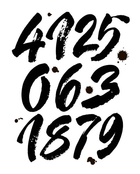 Vectorset Van Kalligrafische Acryl Inktnummers Abc Voor Ontwerp Penseel Belettering — Stockvector