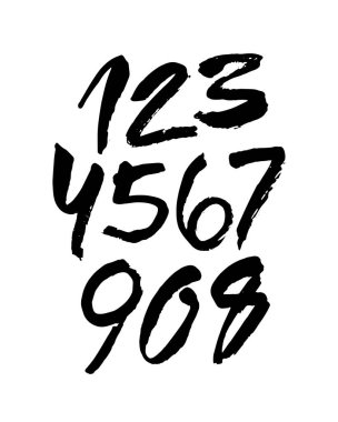 Kaligrafik akrilik ya da mürekkep numaralarının vektör kümesi. Tasarımınız için ABC, beyaz arkaplanda fırça harfleri