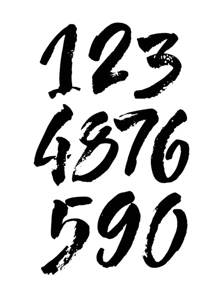 Vector Set Calligraphic Acrylic Ink Numbers Abc Your Design Brush — Stock Vector