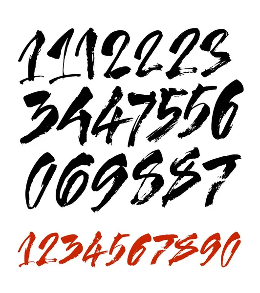 Vector Set Calligraphic Acrylic Ink Numbers Abc Your Design Brush — Stock Vector