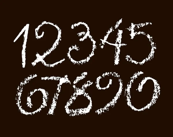 書道のパステルやチョークの数字のベクトルセット あなたのデザインのためのAbc 黒の背景にチョークレタリング — ストックベクタ